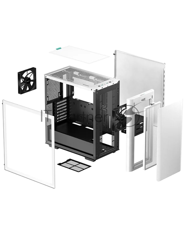 Корпус Deepcool CK500 WH без БП, боковое окно (закаленное стекло), 1x140мм вентилятор спереди и 1x140мм вентилятор сзади, белый, ATX