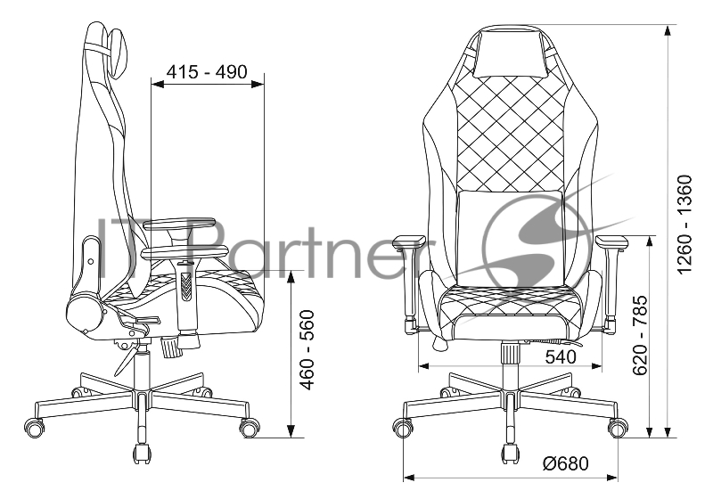 Кресло игровое Knight RAMPART черный ромбик эко.кожа с подголов. крестовина металл