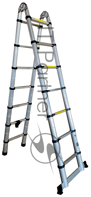 Лестница Alumet телескопическая, 2-х секционная алюминий 14ступ. H4.4м макс.нагр.:150кг (DTLH 2.2)