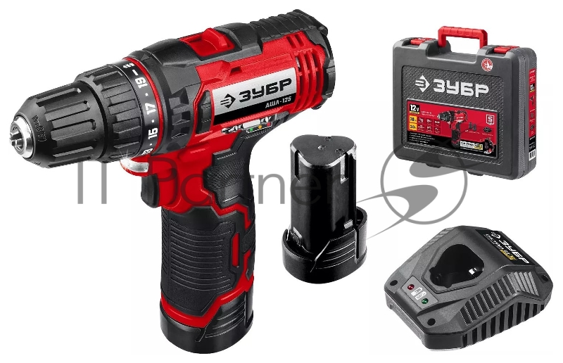 Дрель-шуруповерт ЗУБР 12В, 2 АКБ (2Ач), в кейсе, ДШЛ-125-22