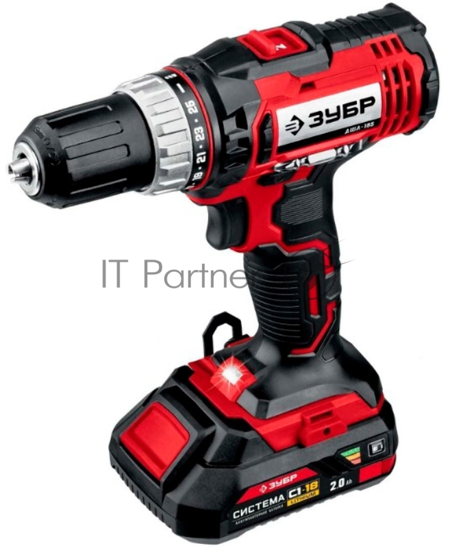 Дрель-шуруповерт ЗУБР 18В, 2 АКБ (2Ач), в кейсе, ДШЛ-185-22