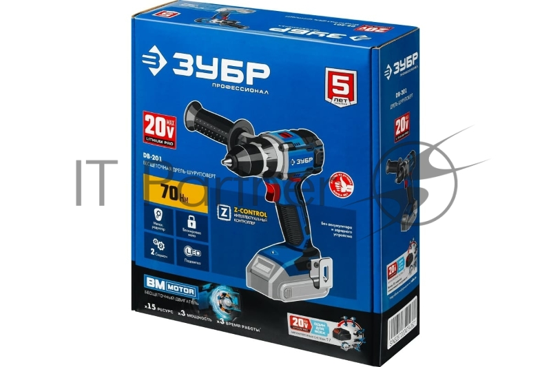 Дрель-шуруповерт ЗУБР 20В бесщеточнаядрель-шуруповерт, без АКБ, в коробке, Профессионал. DB-201