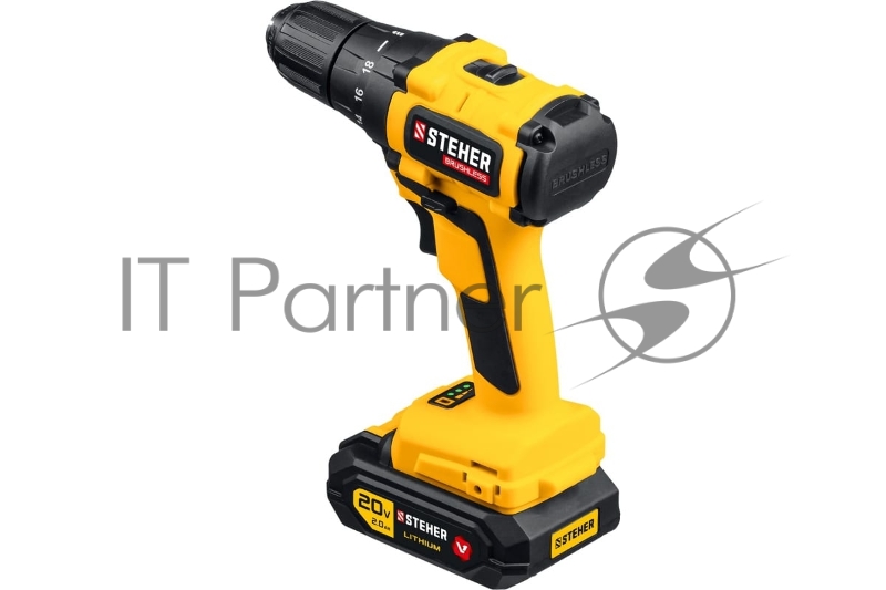 Дрель-шуруповерт STEHER 20В бесщёточная 2 АКБ (2Ач), в кейсе. CDB-200-2