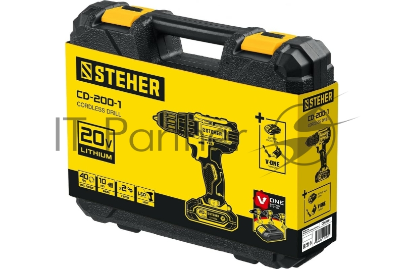 Дрель-шуруповерт STEHER 20В, 1 АКБ (2Ач), в кейсе, CD-200-1