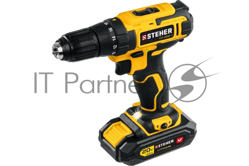 Дрель-шуруповерт STEHER 20В, 1 АКБ (2Ач), в кейсе, CD-200-1