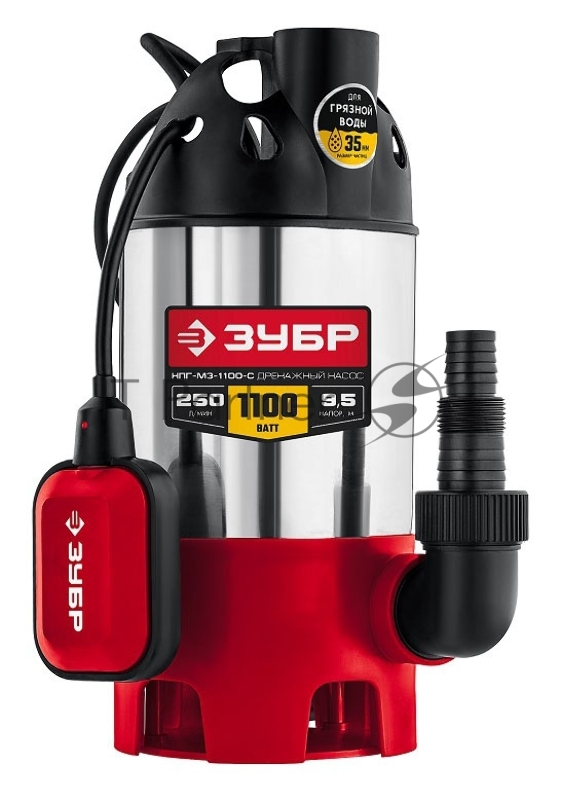 Насос ЗУБР НПГ-М3-1100-С, дренажный для грязной воды, корпус - нерж. сталь, 1100 Вт