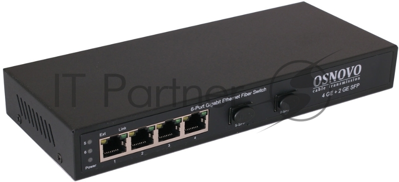 Коммутатор OSNOVO Гигабитный коммутатор на 6 портов, 4*10/100/1000Base-T, 2*SFP 1000Base-FX
