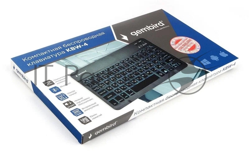 Беспроводная клавиатура Gembird KBW-4, 78кл, Bluetooth, ножн.тип клавиц, ультра-тонкая