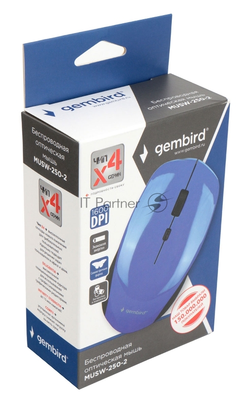 Мышь беспроводная Gembird MUSW-250-2, 2.4ГГц, 3 кнопки + колесо кнопка,1600DPI зеленый