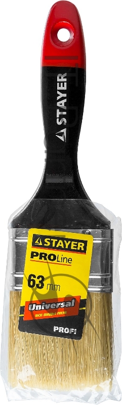 Кисть плоская STAYER UNIVERSAL-PROFI, светлая натуральная щетина, деревянная ручка, 63мм