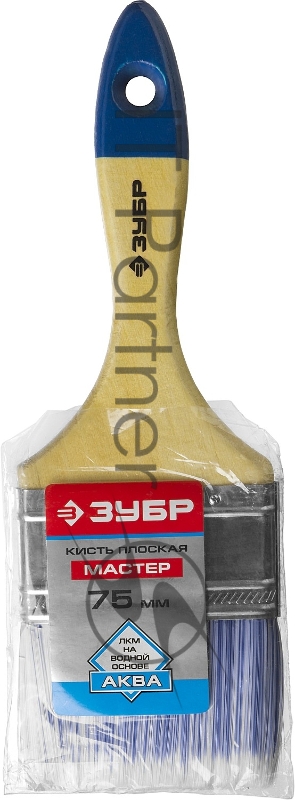 Кисть плоская ЗУБР АКВА-МАСТЕР, искусственная щетина, деревянная ручка, 75мм