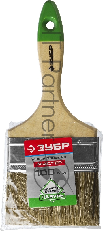 Кисть плоская ЗУБР ЛАЗУРЬ-МАСТЕР, смешанная щетина, деревянная ручка, 100мм