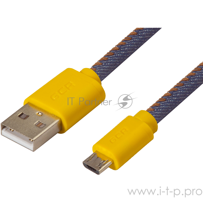 Кабель Greenconnect Кабель 3A 1.0m USB 2.0, AM/microB 5pin, джинсы, AL корпус черный, желтый ПВХ, 28/22 AWG, поддержка функции быстрой зарядки (GCR-50699)