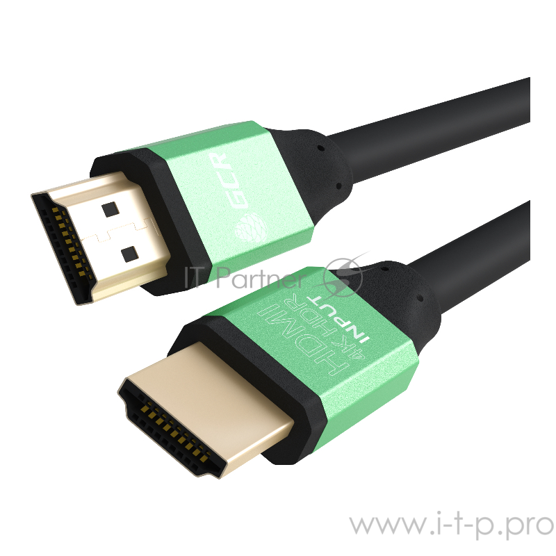 Кабель Greenconnect Кабель 1.2m HDMI версия 2.0, HDR 4:2:2, Ultra HD, 4K 60 fps 60Hz/5K*30Hz, 3D, AUDIO, 18.0 Гбит/с, 28/28 AWG, OD7.3mm, тройной экран, черный, AL корпус зеленый (GCR-50961)