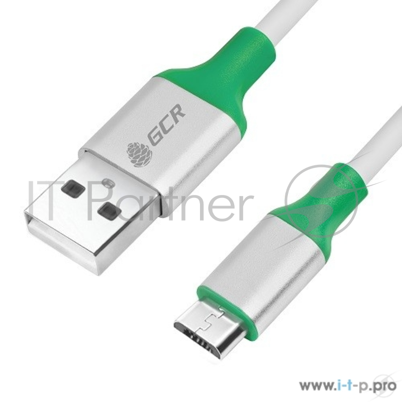Кабель Greenconnect Кабель 0.5m USB 2.0, AM/microB 5pin, белый, алюминиевый корпус серебро, зеленый ПВХ, 28/28 AWG (GCR-50509)