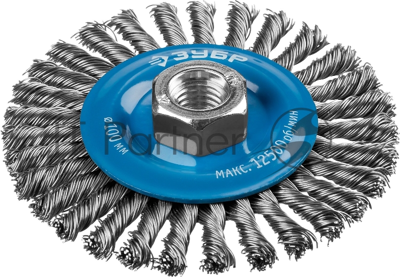 Щетка дисковая для УШМ ЗУБР ПРОФЕССИОНАЛ, плетеные пучки стальной проволоки 0,5мм, 100ммхМ14