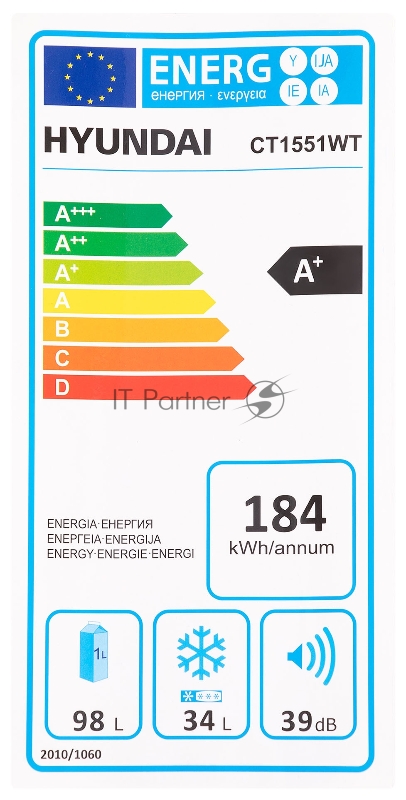 Холодильник Hyundai CT1551WT белый (двухкамерный)