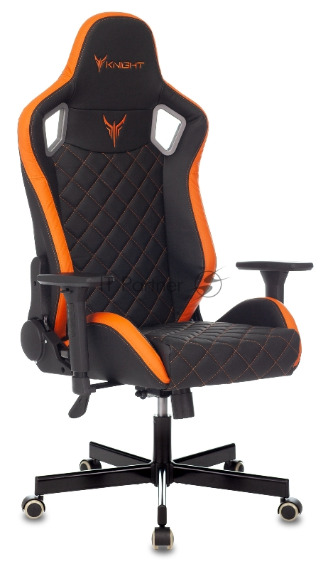 Кресло игровое Knight OUTRIDER черный/оранжевый ромбик эко.кожа с подголов. крестовина металл