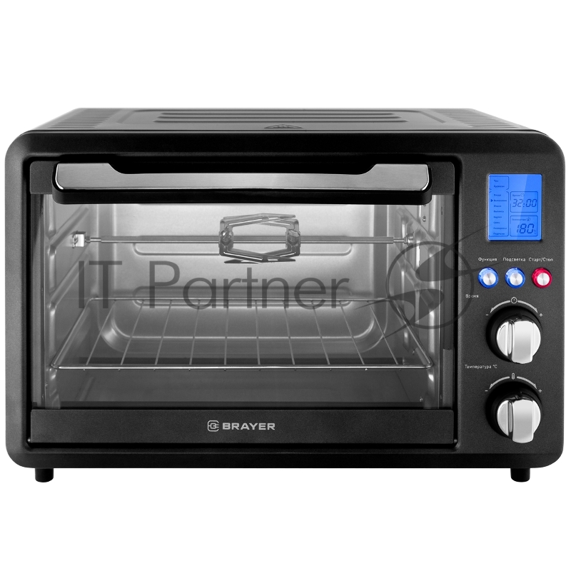 Мини-печь BRAYER BR2601 Мощность 1500 Вт Объем 25 л 10 режимов приготовления: тост, круассан, пицца, выпекание, жарка, выпечка, подогрев, разморозка Приготовление на вертеле для равномерной прожарки Функция гриля для приготовления блюд с хрустящей ко