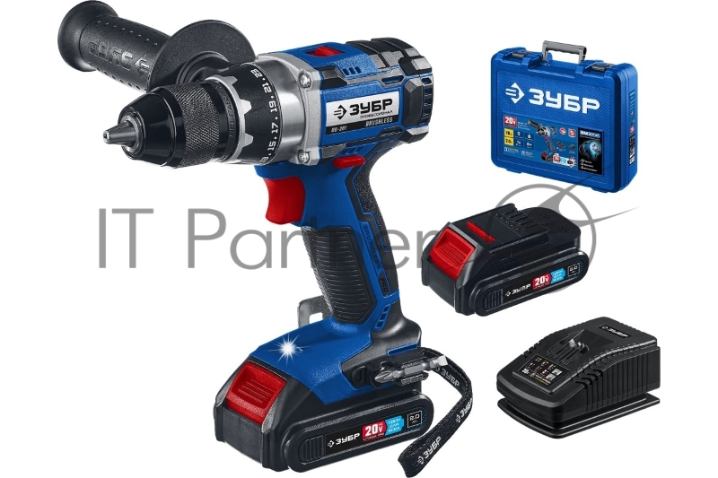 Дрель-шуруповерт ЗУБР 20В бесщеточная , 2 АКБ (2Ач), в кейсе, Профессионал. DB-201-22