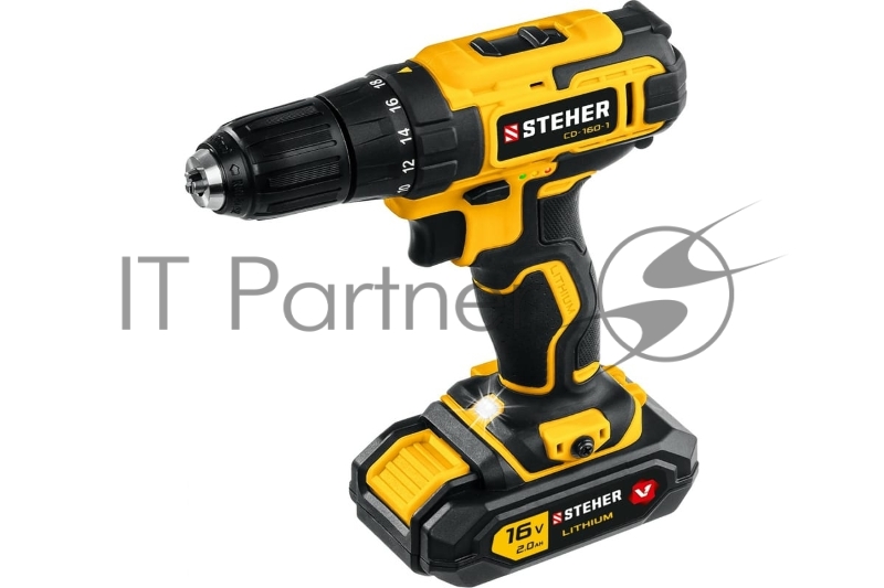 Дрель-шуруповерт STEHER 16В, 1 АКБ (2Ач), в кейсе, CD-160-1
