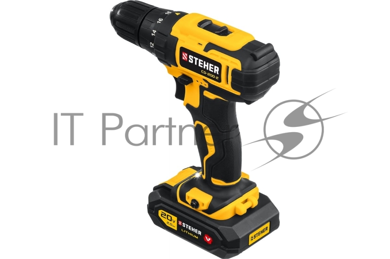 Дрель-шуруповерт STEHER 20В, 2 АКБ (2Ач), в кейсе, CD-200-2