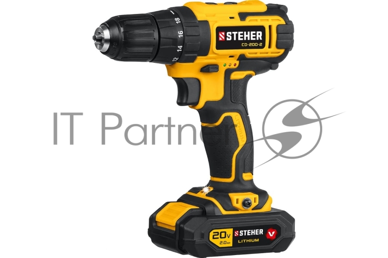 Дрель-шуруповерт STEHER 20В, 2 АКБ (2Ач), в кейсе, CD-200-2