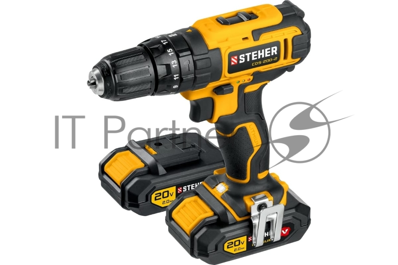 Дрель-шуруповерт STEHER 20В, 2 АКБ (2Ач), в кейсе, ударная CDS-200-2