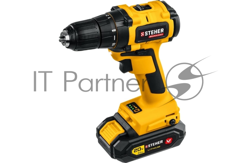Дрель-шуруповерт STEHER 20В бесщёточная, 1 АКБ (2Ач), в кейсе. CDB-200-1