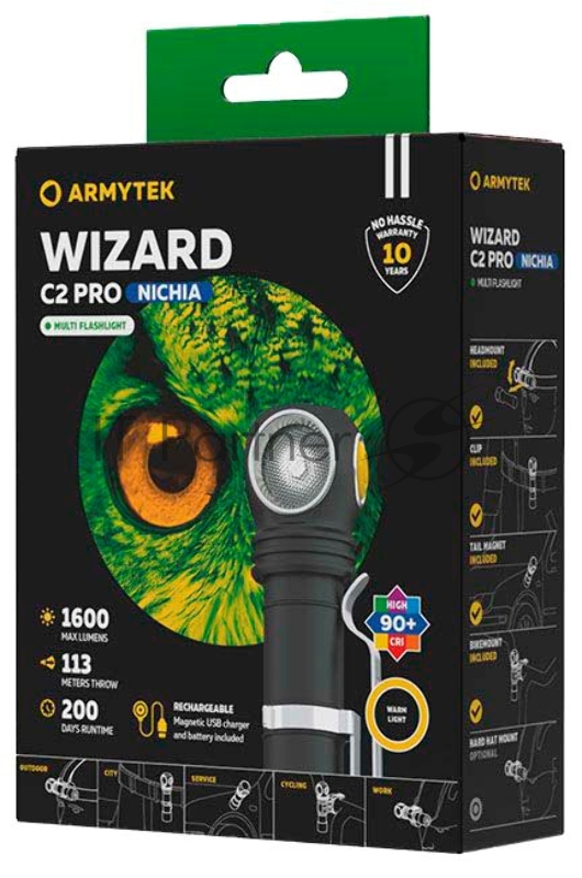Мультифонарь светодиодный Armytek Wizard C2 Pro Nichia Magnet Usb, 1600 лм, холодный свет, аккум.