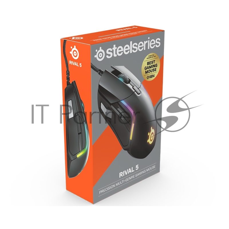 Игровая мышь SteelSeries Rival 5 черная (9 кнопок, TrueMove Air, Golden Micro IP54, 18000 dpi, RGB подсветка, USB)