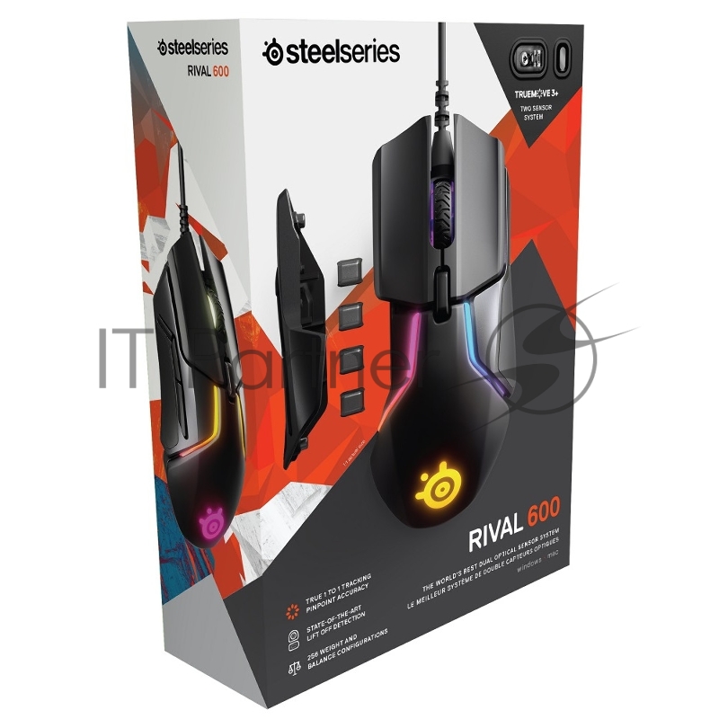 Игровая мышь SteelSeries Rival 600 черная (7 кнопок, TrueMove3+, 12000 dpi, RGB подсветка, USB)
