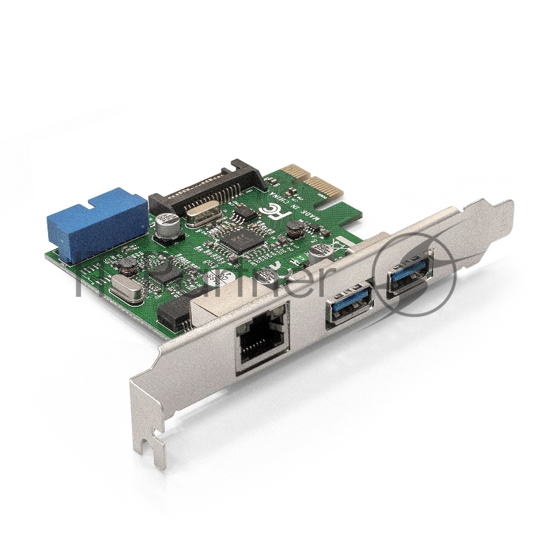 Контроллер ExeGate EX290278RUS EXE-362 PCI-E 2.0, 2*USB3.0 ext + 1*USB3.0 int + LAN UTP 1000Mbps, разъем доп.питания (OEM)
