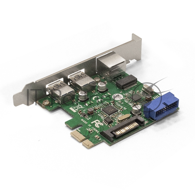 Контроллер ExeGate EX290278RUS EXE-362 PCI-E 2.0, 2*USB3.0 ext + 1*USB3.0 int + LAN UTP 1000Mbps, разъем доп.питания (OEM)