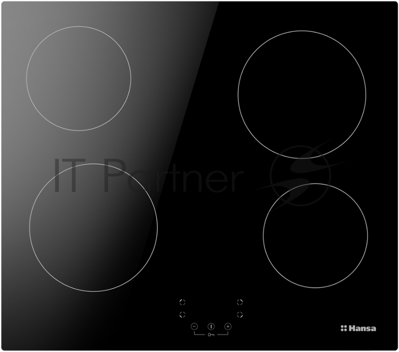 Стеклокерамическая варочная поверхность HANSA BHC63313, 4 конфорки 2x16,5cм, 2x20cм, сенсорная панель управления, индикатор остаточного тепла, блокировка управления, цвет - черный