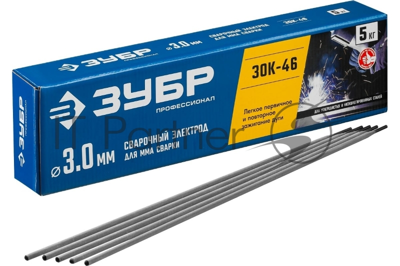 ЗУБР электрод сварочный ЗОК-46 с рутил-целлюлозным покрытием, для ММА сварки, d 3.0 х 350 мм, 5 кг в коробке, Профессионал.