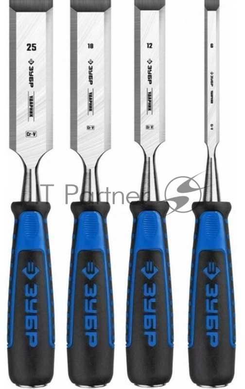 Набор стамесок-долот ЗУБР Ударник с двухкомпонентной рукотяткой, 4 шт