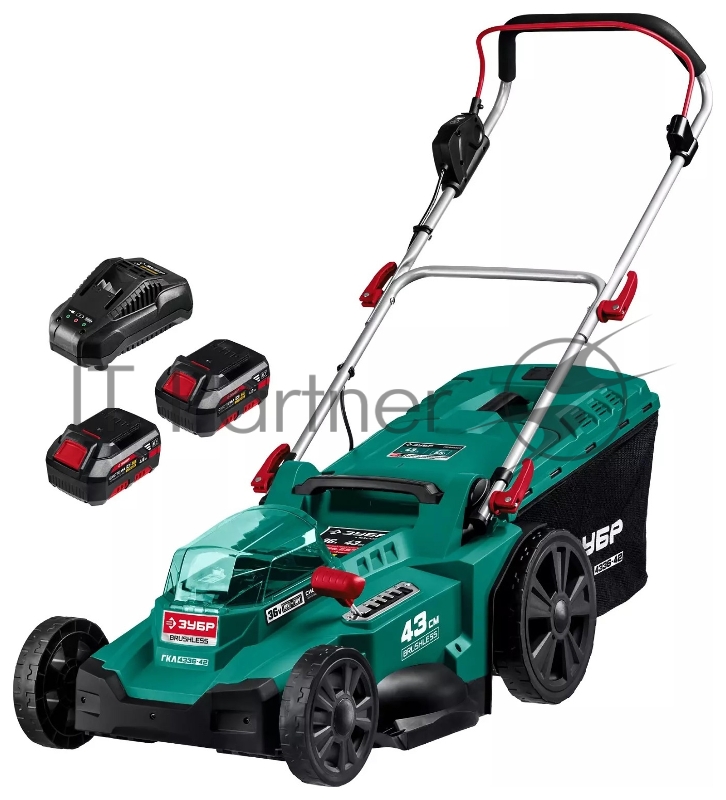 Газонокосилка ЗУБР 36В бесщеточная, 2х18В АКБ (4Ач). ГКЛ-4336-42