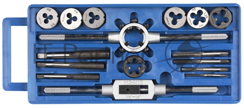 Набор метчиков и плашек в пластиковом боксе, ЗУБР 16 предметов, сталь 9ХС