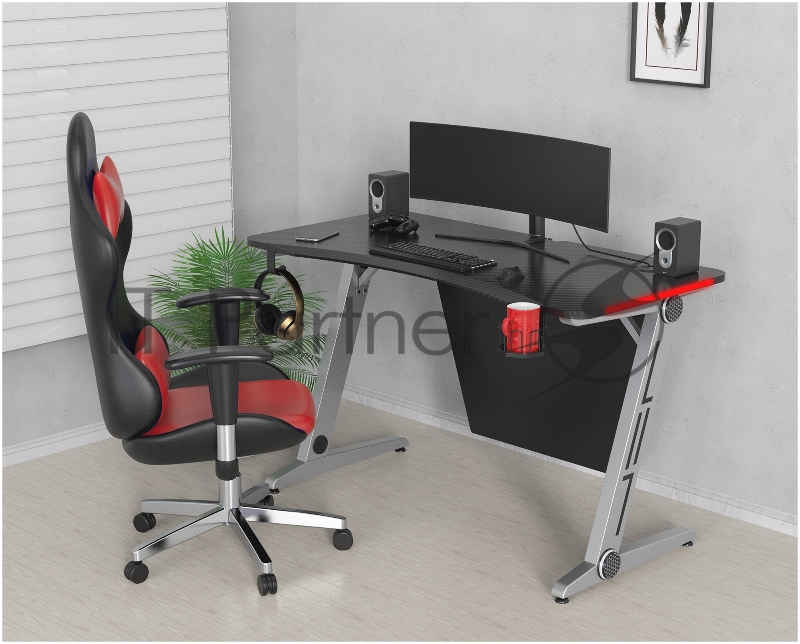 Стол игровой Cactus CS-GTZ-SL-CARBON-RED столешница МДФ карбон каркас серебристый