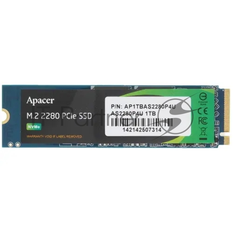 Твердотельный накопитель Apacer SSD AS2280P4U 1TB M.2 PCIe Gen3x4, R3500/W3000 Mb/s, MTBF 1.8M, 3D NAND, NVMe, Retail (AP1TBAS2280P4U-1)