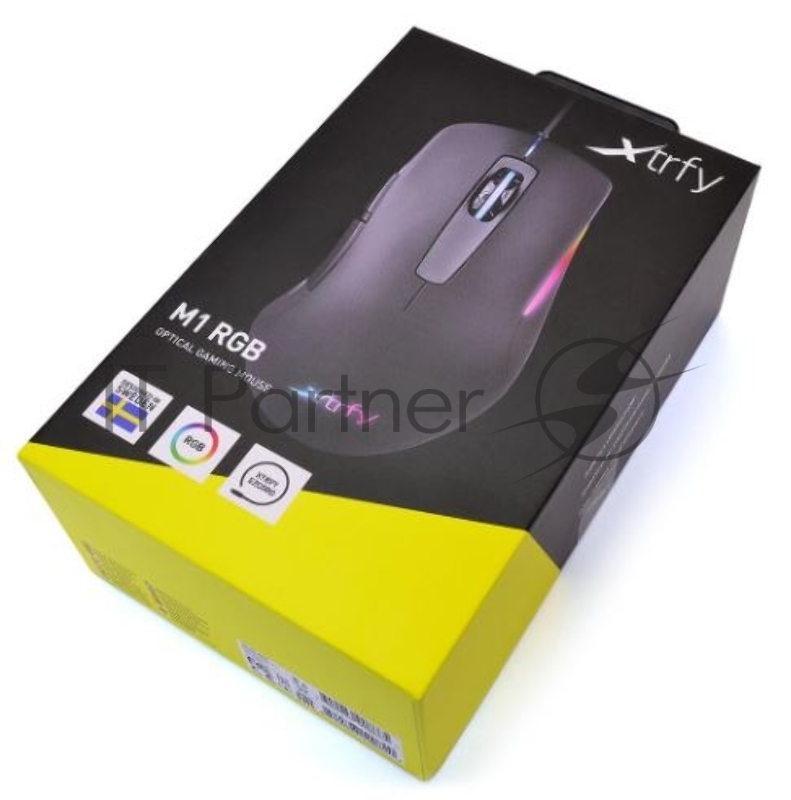 Игровая мышь Xtrfy M1 чёрная (5 кнопок, OMRON, Pixart 3330, 7200 dpi, RGB подсветка, USB)