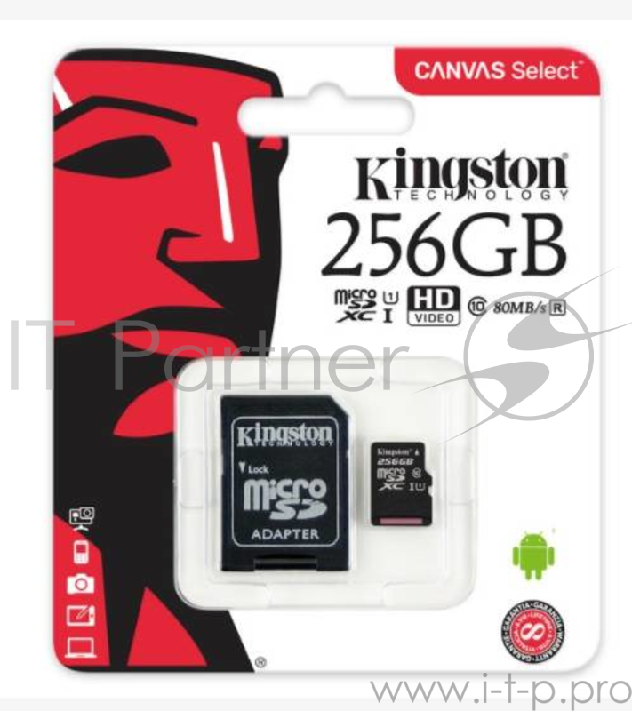 Карта памяти Micro SecureDigital 256Gb Kingston SDCS/256GB {MicroSDXC Class 10 UHS-I, SD adapter}