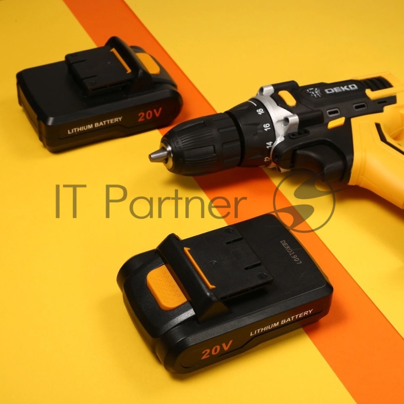 Дрель DEKO Аккумуляторная 20B DKCD20FU-Li SET3 в кейсе + оснастка 13 шт, 2х1.5Ач, з/у063-4172