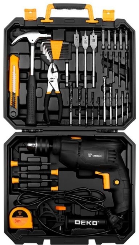 Дрель ударная DEKO сетевая DKID600W в пластиковом кейсе + набор инструментов 40 предметов063-4158