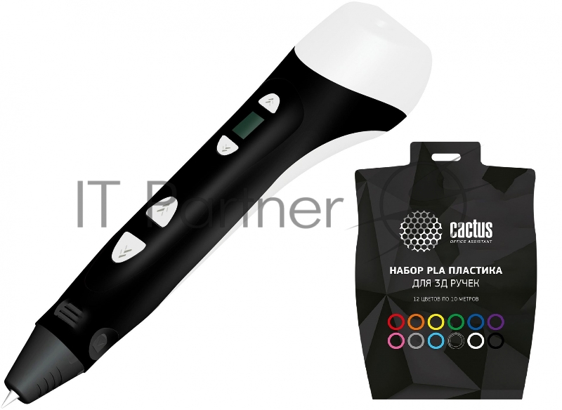 Ручка 3D Cactus CS-3D-PEN-C-BK + CS-3D-PLA-12x10M PLA ABS LCD черный