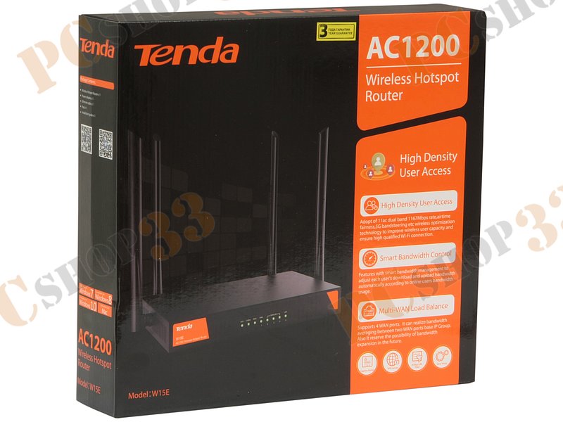Беспроводной маршрутизатор Tenda W15E WiFi 867Мбит/сек. + 1 порт LAN 100Мбит/сек.+ 3 порта LAN/WAN 100Мбит/сек. + 1 порт WAN 100Мбит/сек.