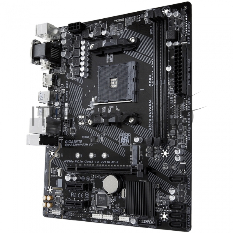 Материнская плата GIGABYTE GA-A320M-S2H V2, Socket AM4, AMD B350, 2xDDR4-2400, D-SUB+DVI-D+HDMI, 1xPCI-Ex16, 2xPCI-Ex1, 4xSATA3(RAID 0/1/10), 1xM.2, 8 Ch Audio, GLan, (2+4)xUSB2.0, (4+2)xUSB3.1, 2xPS/2, mATX, RTL {10}