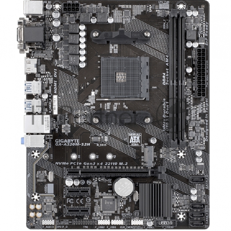 Материнская плата GIGABYTE GA-A320M-S2H V2, Socket AM4, AMD B350, 2xDDR4-2400, D-SUB+DVI-D+HDMI, 1xPCI-Ex16, 2xPCI-Ex1, 4xSATA3(RAID 0/1/10), 1xM.2, 8 Ch Audio, GLan, (2+4)xUSB2.0, (4+2)xUSB3.1, 2xPS/2, mATX, RTL {10}