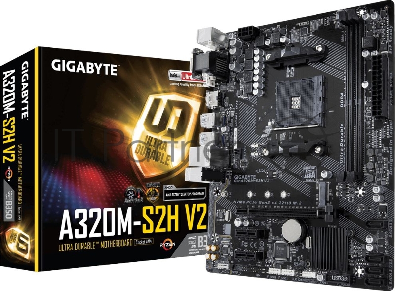 Материнская плата GIGABYTE GA-A320M-S2H V2, Socket AM4, AMD B350, 2xDDR4-2400, D-SUB+DVI-D+HDMI, 1xPCI-Ex16, 2xPCI-Ex1, 4xSATA3(RAID 0/1/10), 1xM.2, 8 Ch Audio, GLan, (2+4)xUSB2.0, (4+2)xUSB3.1, 2xPS/2, mATX, RTL {10}